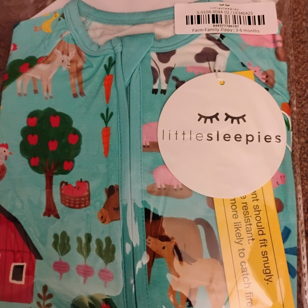 Little Sleepies Kids Pajamas - Aqua Farm Animal Print Zipper Pajamas